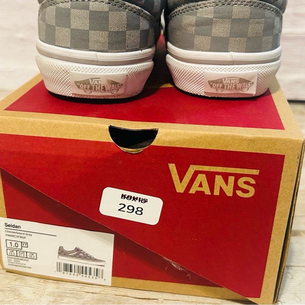 Vans Seldan Boy's Checkered Shoes- Gray/White Size 1 - Picture 5 of 7